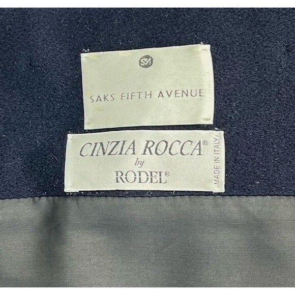 Vtg Saks Fifth Ave Cinzia Rocca Womens Sz 12 Soft Wool Overcoat Navy Blue Italy - Picture 5 of 7